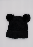 Black Girls' Minky Beanie with Two Pom-Pom ~ 2-6 years | 083-BL