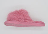 Womens Open Toe Pink Slippers with Fluffy Cuff | 36P-P