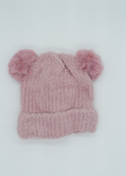 Girl's Light Pink Alpaca Beanie with Two Pom-Pom | 083-LP
