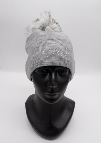 Women's / Teenager Light Gray Beanie with Pompom | 9K1636-LG