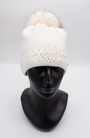 Women's / Teenager Ecru Beanie with Pompom | 9K1636-E