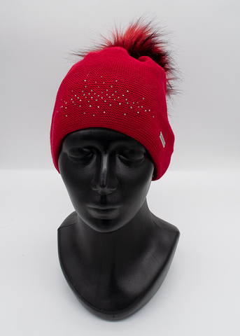 Women's / Teenager Red Beanie with Pompom | 9K1636-R