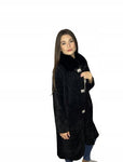 Black Alpaca Coat with Furry Collar | 28LB67-BL