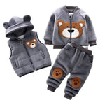 Boys' Graphite Velour Vest, Bomber Sweatshirt and Pants Set with Bear | S-188
