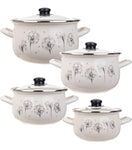 Enameled Cookware 8-elements Set of Pots with Dandelions Pattern and Lid | 42077