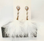 White Long Feather Earrings with Faux Pearls | P324