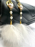 White Long Feather Earrings with Faux Pearls | P324