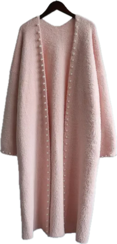 Pink Cardigan a'la Alpaca with Faux Pearls | SW-9351-PI