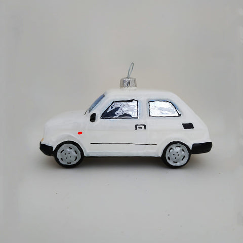 White Fiat 126p Christmas Glass Ornament - Maluch | 126P-W