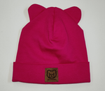 Dark Pink Girls' Beanie with Bear Patch and Ears - 1-3 Years | 816D22-DP