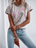 Beige T-Shirt with Heart and Rose Print | FL-49