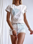 Beige T-Shirt with Face Contour Print | FL-47