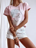 Blush Pink T-Shirt with Face Contour Print | FL-46