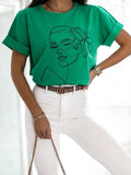 Green T-Shirt with Face Contour Print | FL-43