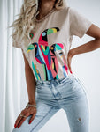 Beige T-Shirt with Multicolor Toukans Print | FL-42