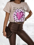 Beige T-Shirt with Dragon Fruit Heart Print | FL-41