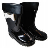 Black Rain Boots with Black Cuff and White Bow | Y053