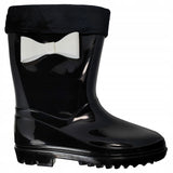 Black Rain Boots with Black Cuff and White Bow | Y053