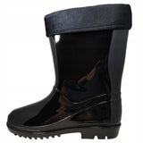 Black Rain Boots with Black Cuff and White Bow | Y053