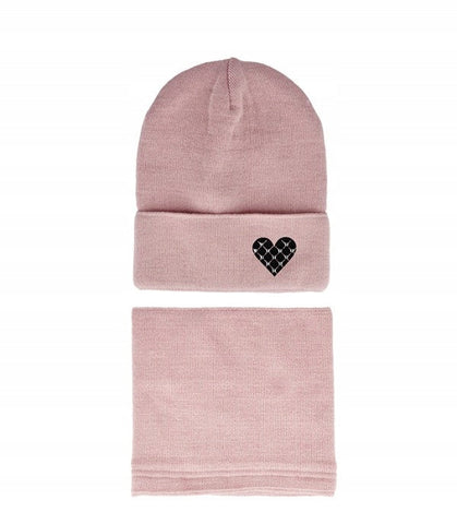 Girls' Powder Pink Beanie and Tube Scarf Set ~ 6-12 Years | 48/397-D
