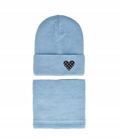 Girls' Light Blue Beanie and Tube Scarf Set ~ 6-12 Years | 48/397-E