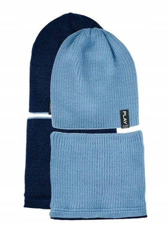 Boys' Light Blue Double-sided Hat and Tube Scarf Set ~ 6-12 years | 48/449-A