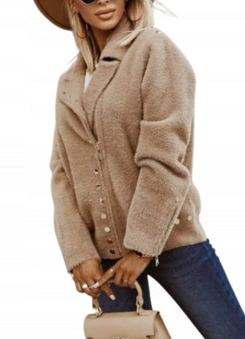 Light Brown Alpaca Ramones Jacket with Golden Snaps | ALPS-LB