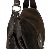 Wojas Dark Brown Leather Crossbody Bag with Golden Logo | 8040172