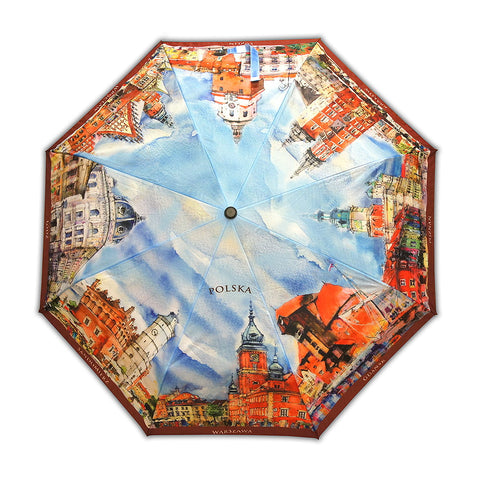 Small Compact Travel Umbrella with Watercolor Paint of Poland Architecture | CZW-PAR-M