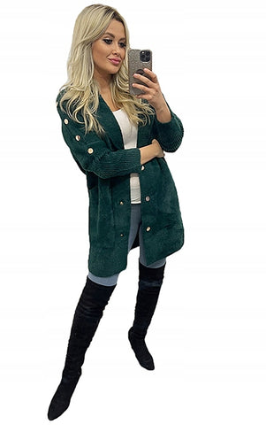 Classic Bottle Green Alpaca Coat with Golden Buttons | SPR-04