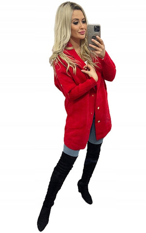 Classic Red Alpaca Coat with Golden Buttons | SPR-03
