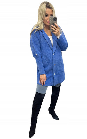 Classic Blue Alpaca Coat with Golden Buttons | SPR-02