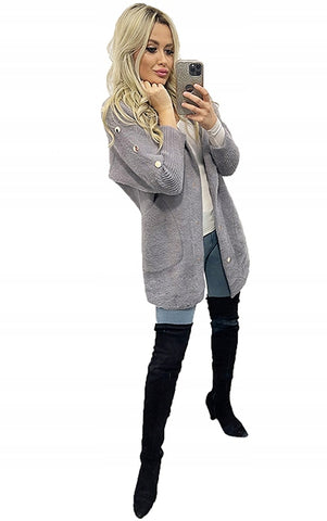 Classic Gray Alpaca Coat with Golden Buttons | SPR-01