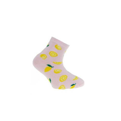 Girl's Pink Ankle Socks with Lemon Print | CSG200-072-P