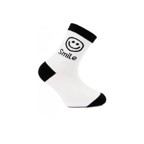 Kids' White Ankle Socks with Smile Print | CSG200-013-WS