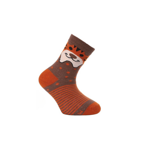 Girls' Brown Ankle Socks with Tiger Pattern | CSB200-536-BR