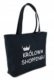 Cotton Shopping Bag with Funny Print and Zipper - Królowa shoppingu | 7GA0518
