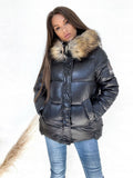 Black Hooded Jacket with Fur | B218928-BL