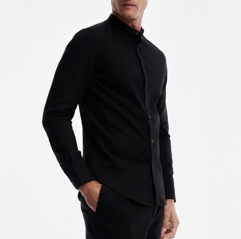 Mens' Black Slim Fit Shirt with Stand-up Collar - Koszula na stojce | KUD-B