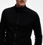 Mens' Black Slim Fit Shirt with Stand-up Collar - Koszula na stojce | KUD-B