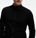 Mens' Black Slim Fit Shirt with Stand-up Collar - Koszula na stojce | KUD-B