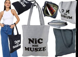 Cotton Shopping Bag with Funny Print and Zipper - Nic nie muszę | 7GA0509