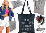 Black Cotton Shopping Bag with Zipper - Ja nie przeklinam ja rzucam zaklęcia | 7GA0514-BL