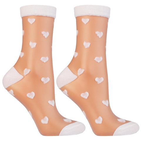 Women's Transparent Ankle Socks with Hearts Pattern | CSL200-902-W