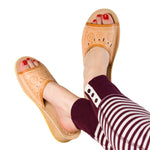 Women's Beige Wedge Leather Open Toe Slippers  | K-1149B