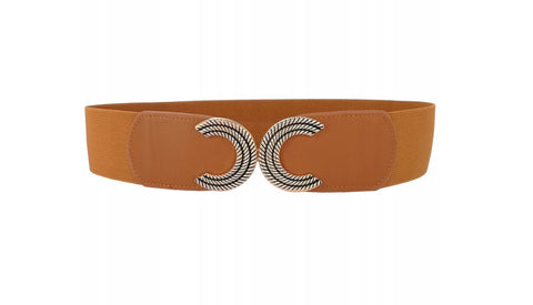 CC Brown Stretchy Belt with Golden Buckle | HAL-34