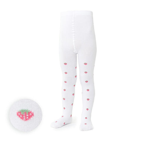 Steven Girls' White Cotton Tights with Strawberry Pattern | ART-071FR362