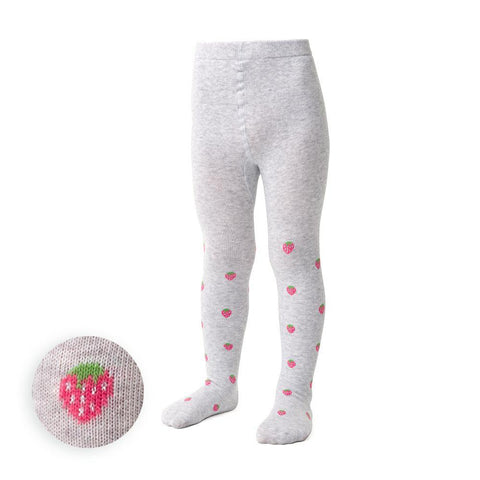 Steven Girls' Gray Cotton Tights with Strawberry Pattern | ART-071FR364