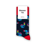Steven Men's Dark Blue Socks with Lowicz Folk Pattern | ART-118XO013