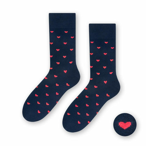 Steven Men's Dark Blue Socks with Small Hearts Pattern | ART-136KL085